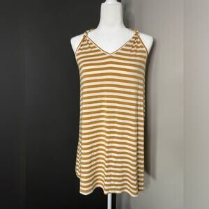 Living Doll Woman’s Cream and Mustard Striped Sleeveless Dress- Size Small